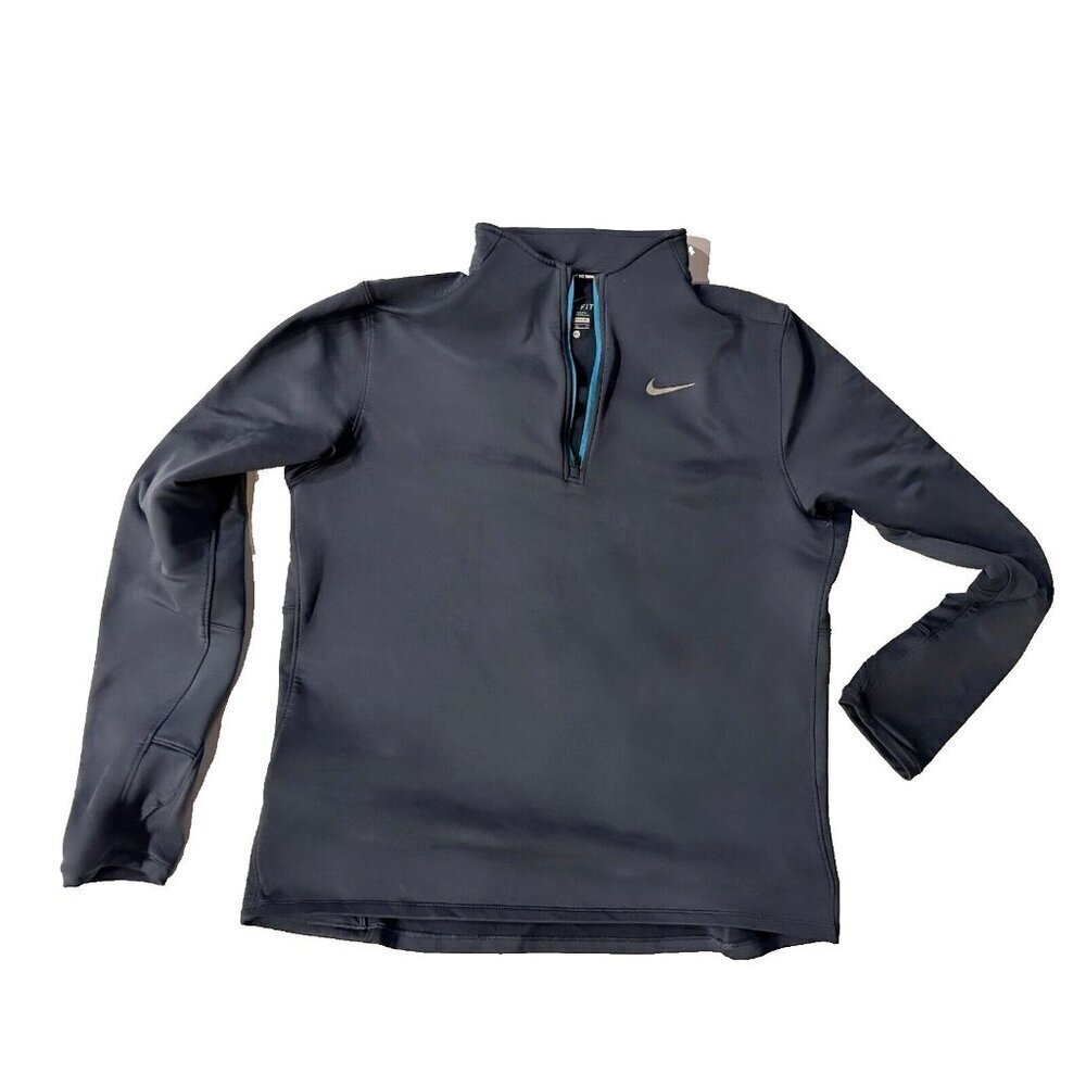Nike Running Element Dri-Fit Quarter-Zip Gray Teal 1/4 Pullover Shirt Mens Sz XL
